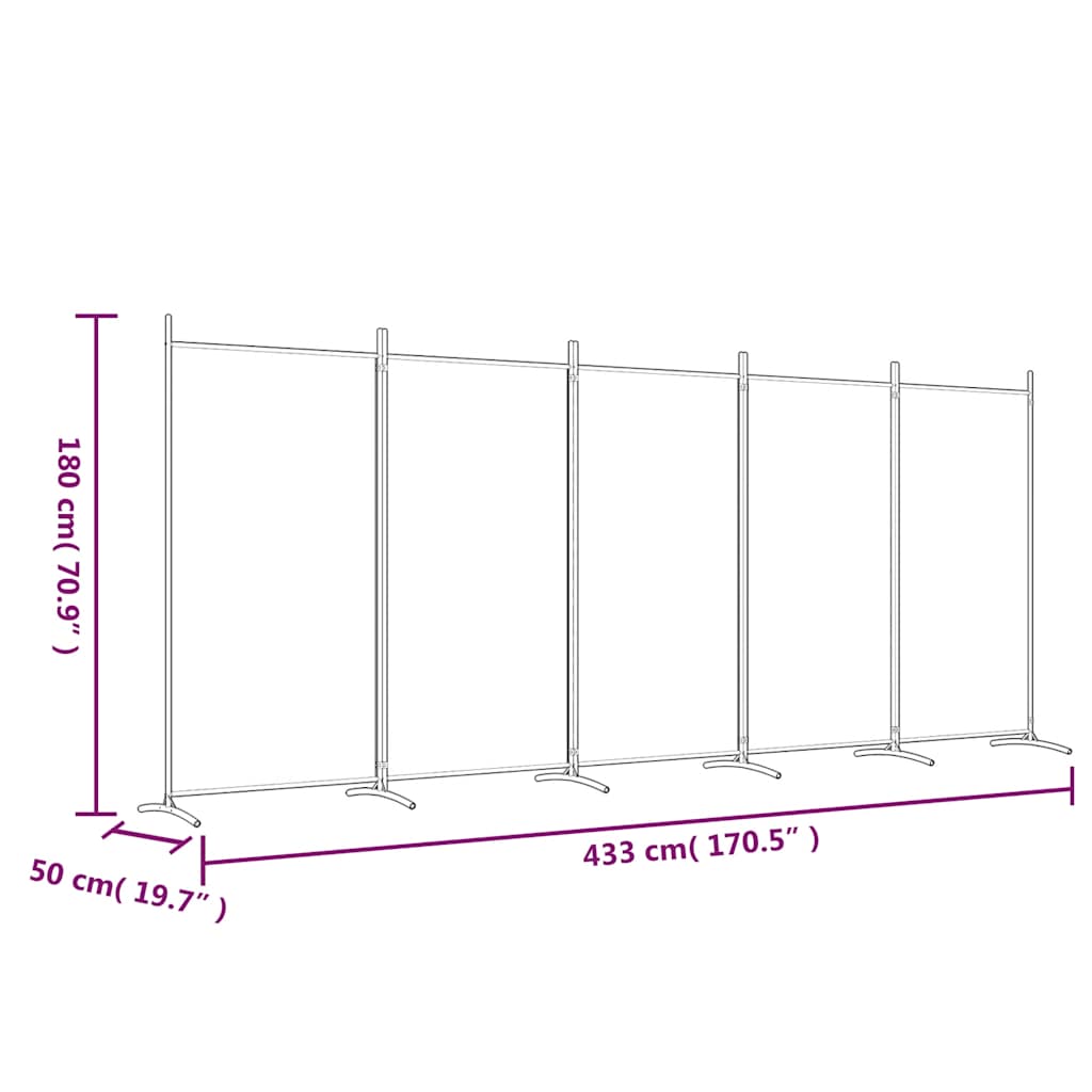 5-Panel Room Divider Anthracite 433x180 cm Fabric