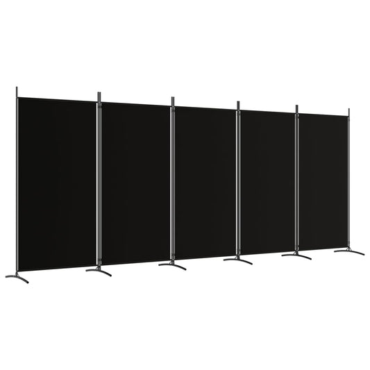 5-Panel Room Divider Black 433x180 cm Fabric 5-Panel Room Divider Black 433x180 cm Fabric