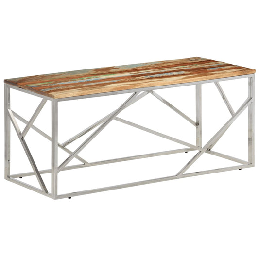 Coffee Table Silver Stainless Steel and Solid Reclaimed Wood Coffee Table Silver Stainless Steel and Solid Reclaimed Wood