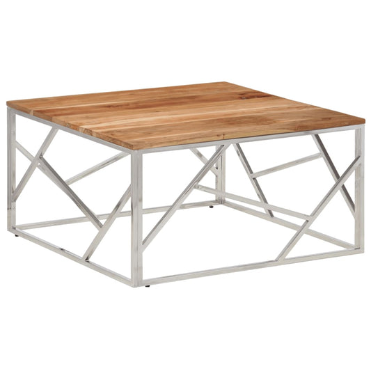 Coffee Table Silver Stainless Steel and Solid Acacia Wood Coffee Table Silver Stainless Steel and Solid Acacia Wood