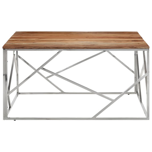 Coffee Table Silver Stainless Steel and Solid Wood Acacia Coffee Table Silver Stainless Steel and Solid Wood Acacia