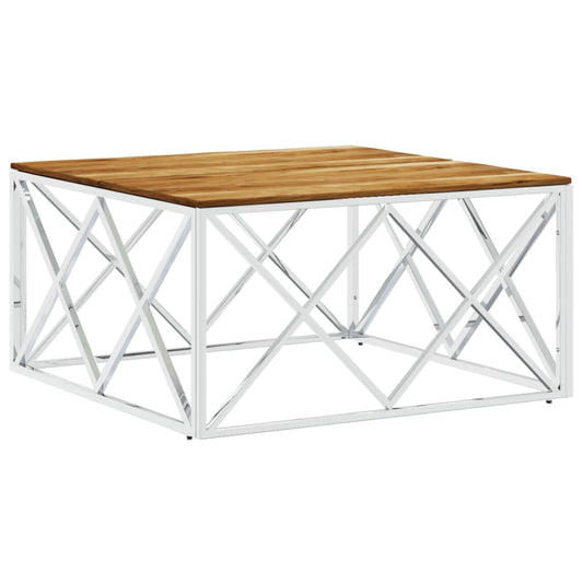 Coffee Table Silver Stainless Steel and Solid Wood Acacia Coffee Table Silver Stainless Steel and Solid Wood Acacia