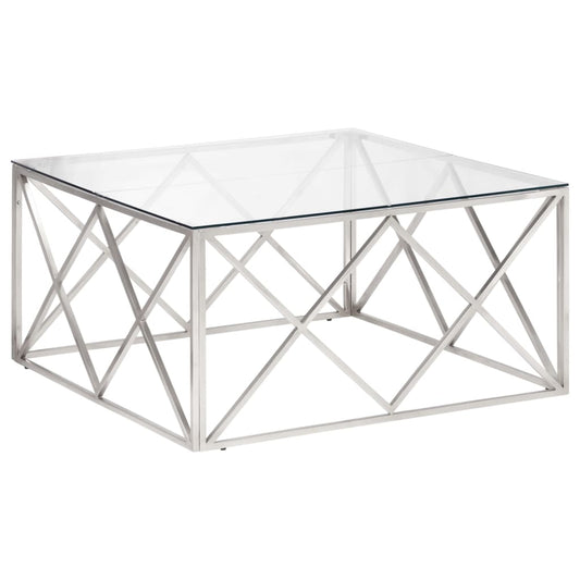 Coffee Table Silver Stainless Steel and Tempered Glass Coffee Table Silver Stainless Steel and Tempered Glass