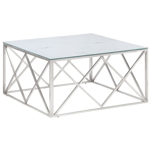 Coffee Table Silver Stainless Steel and Tempered Glass Coffee Table Silver Stainless Steel and Tempered Glass