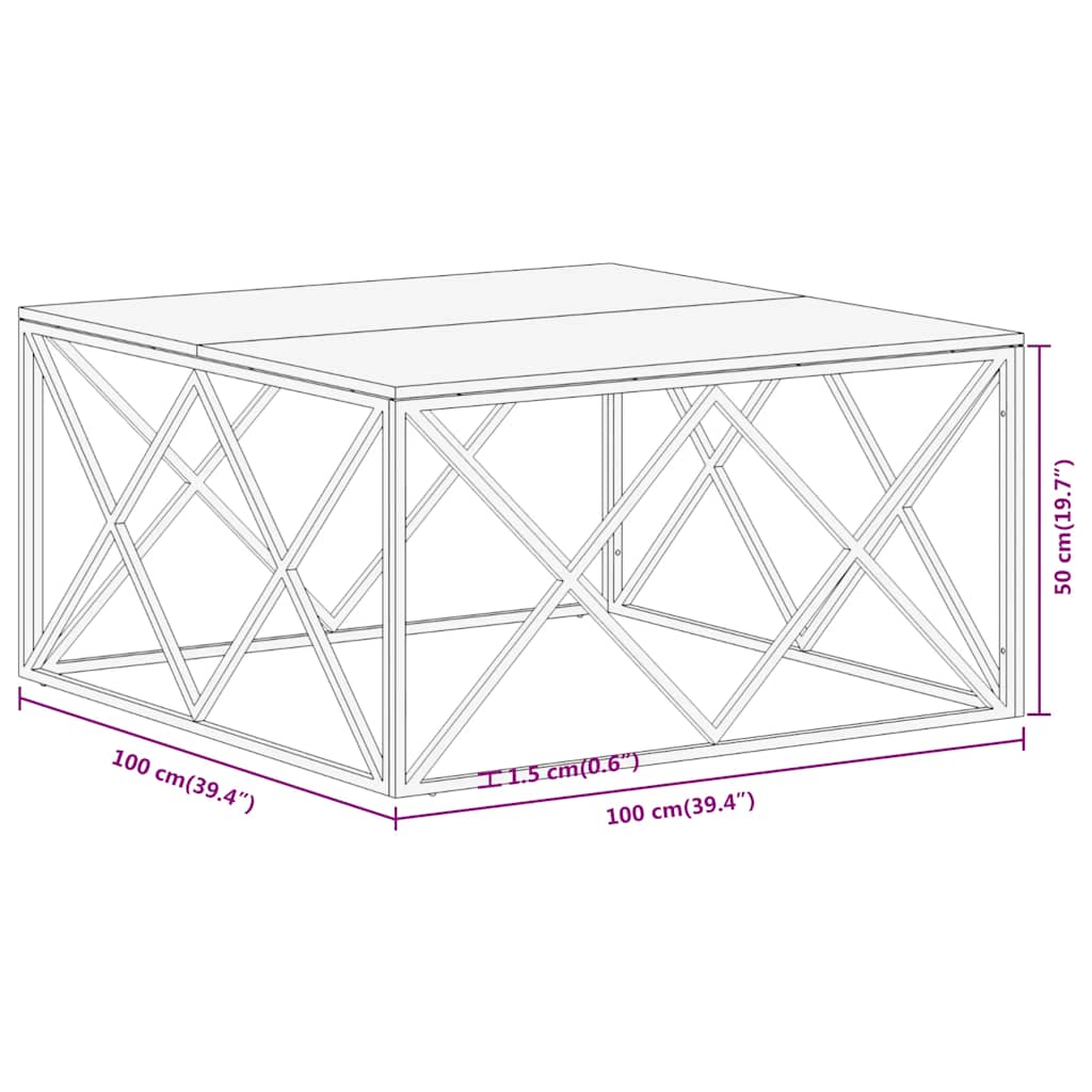 Coffee Table Silver Stainless Steel and Solid Sleeper Wood