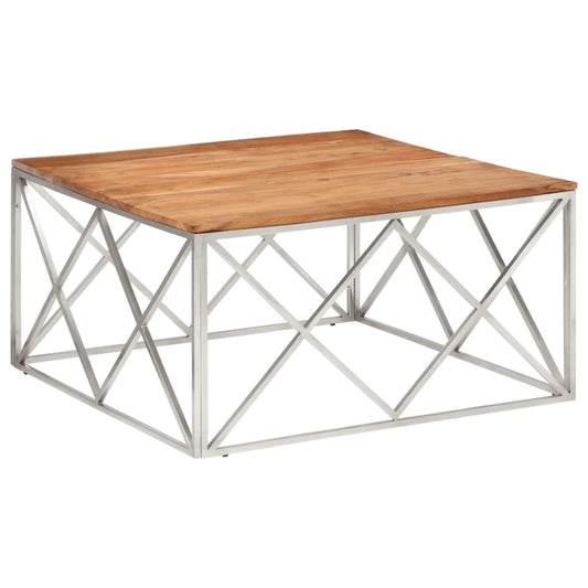 Coffee Table Silver Stainless Steel and Solid Acacia Wood Coffee Table Silver Stainless Steel and Solid Acacia Wood