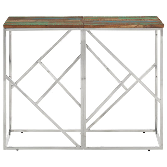 Console Table Silver Stainless Steel and Solid Wood Reclaimed Console Table Silver Stainless Steel and Solid Wood Reclaimed