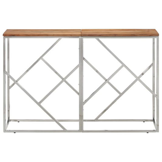 Console Table Silver Stainless Steel and Solid Wood Acacia Console Table Silver Stainless Steel and Solid Wood Acacia