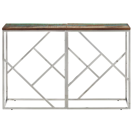 Console Table Silver Stainless Steel and Solid Wood Reclaimed Console Table Silver Stainless Steel and Solid Wood Reclaimed