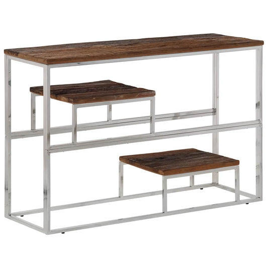 Console Table Silver Stainless Steel and Solid Sleeper Wood Console Table Silver Stainless Steel and Solid Sleeper Wood