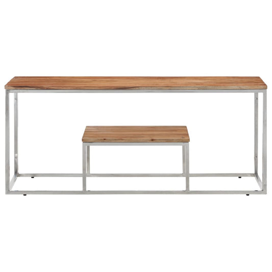 Coffee Table Silver Stainless Steel and Solid Wood Acacia Coffee Table Silver Stainless Steel and Solid Wood Acacia