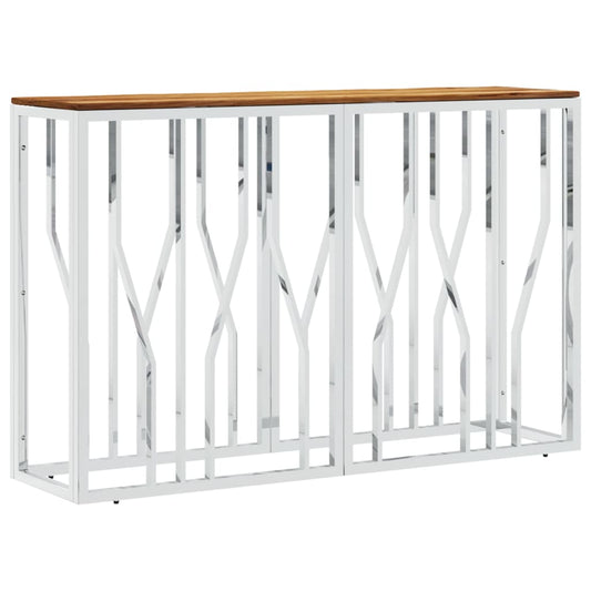 Console Table Silver Stainless Steel and Solid Wood Acacia Console Table Silver Stainless Steel and Solid Wood Acacia