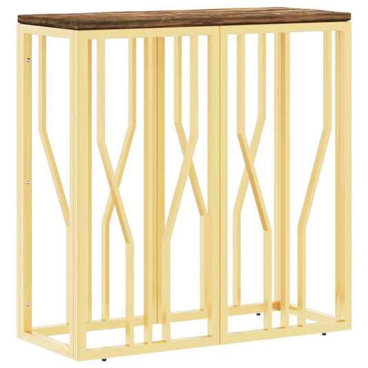 Console Table Gold Stainless Steel and Solid Wood Reclaimed Console Table Gold Stainless Steel and Solid Wood Reclaimed