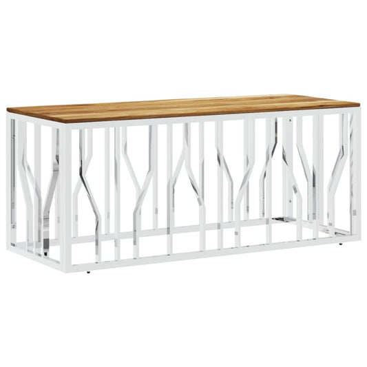 Coffee Table Silver Stainless Steel and Solid Wood Acacia Coffee Table Silver Stainless Steel and Solid Wood Acacia