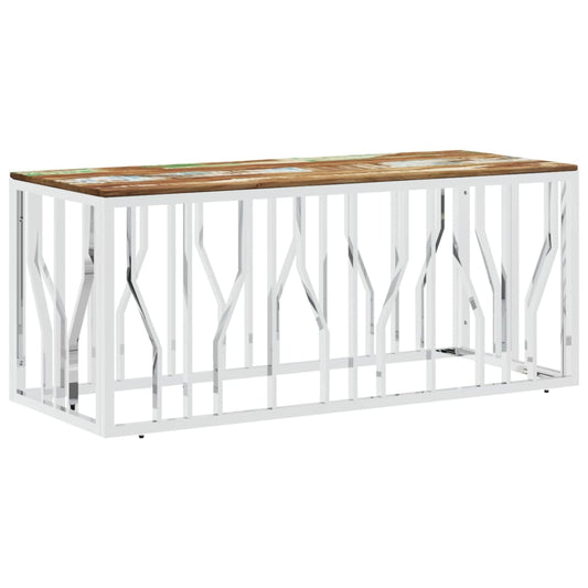 Coffee Table Silver Stainless Steel and Solid Wood Reclaimed Coffee Table Silver Stainless Steel and Solid Wood Reclaimed