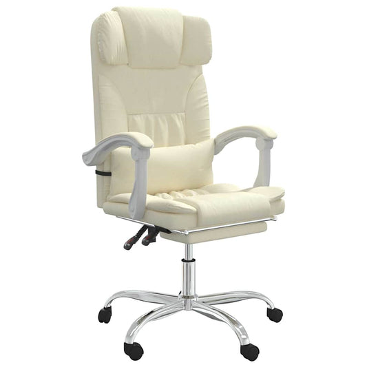 Reclining Office Chair Cream Faux Leather Reclining Office Chair Cream Faux Leather
