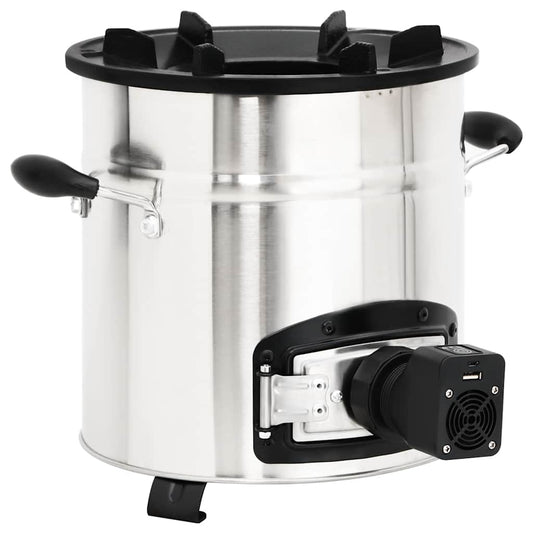 Wood Stove with USB Fan Silver 35.5x26x28 cm Stainless Steel Wood Stove with USB Fan Silver 35.5x26x28 cm Stainless Steel