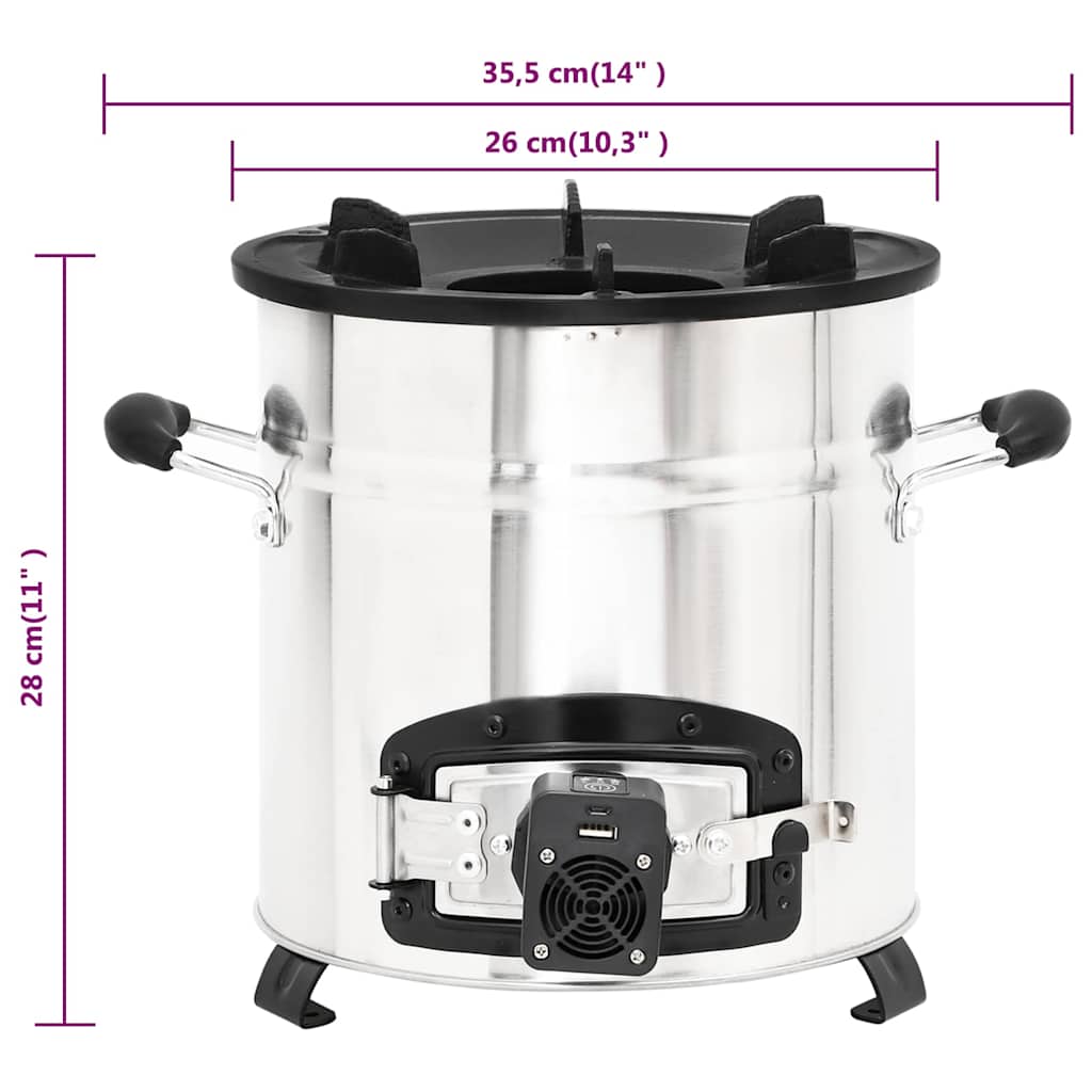 Wood Stove with USB Fan Silver 35,5x26x28 cm Stainless Steel