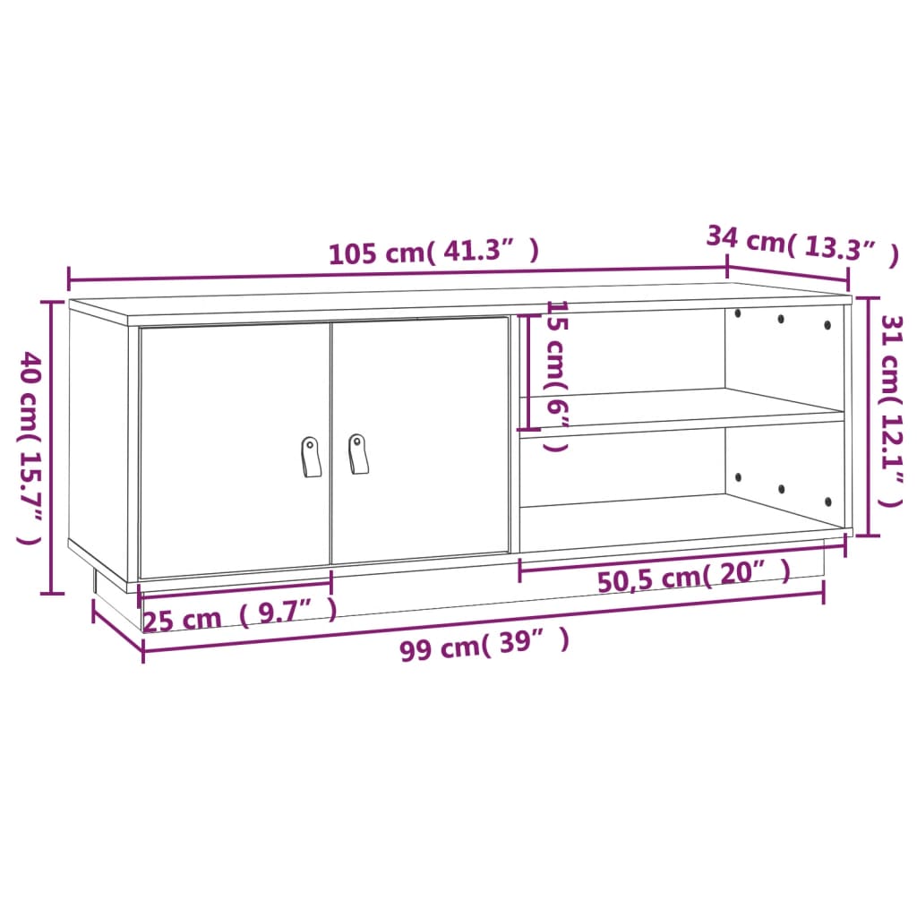 TV Cabinet Grey 105x34x40 cm Solid Wood Pine