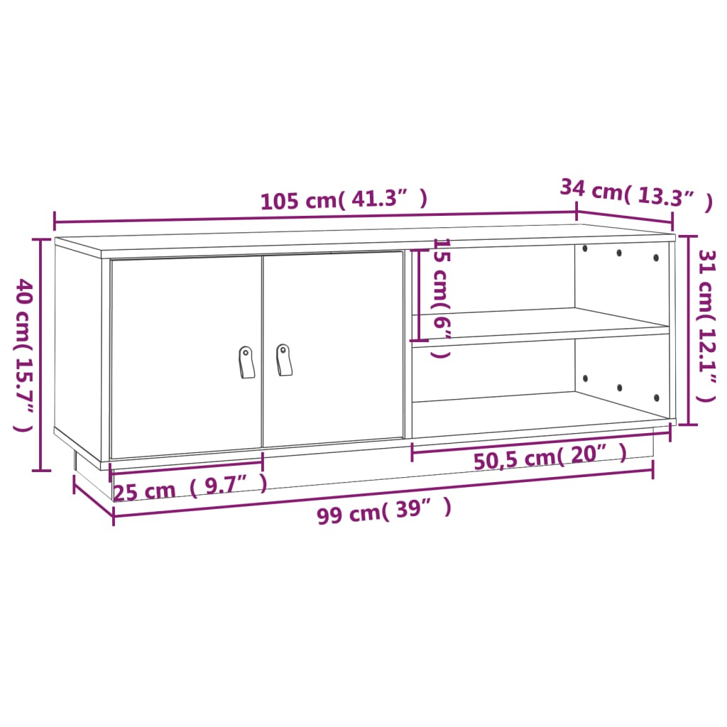 818223 vidaXL TV Cabinet Honey Brown 105x34x40 cm Solid Wood Pine