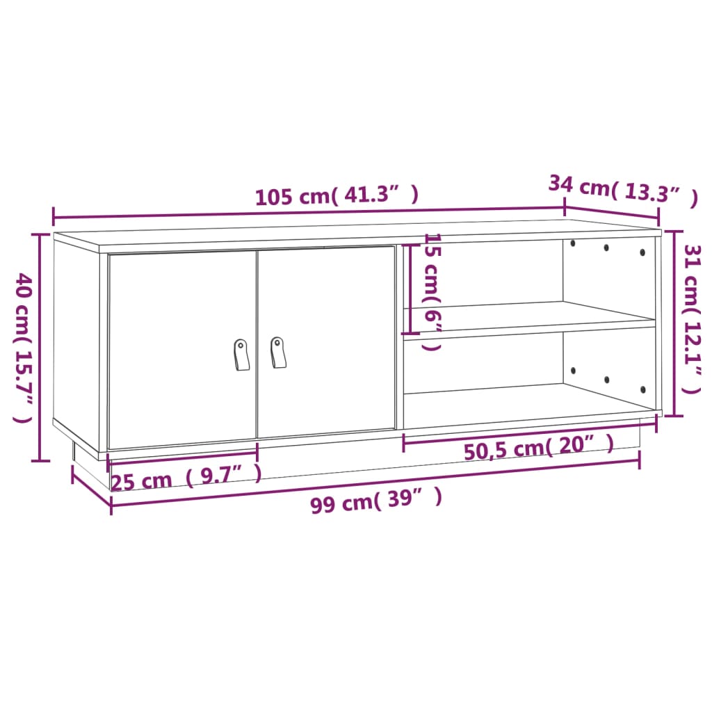 818224 vidaXL TV Cabinet Black 105x34x40 cm Solid Wood Pine