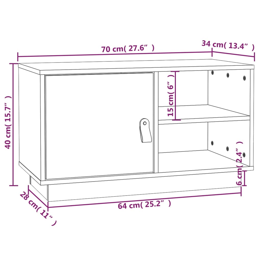 818238 vidaXL TV Cabinet Honey Brown 70x34x40 cm Solid Wood Pine