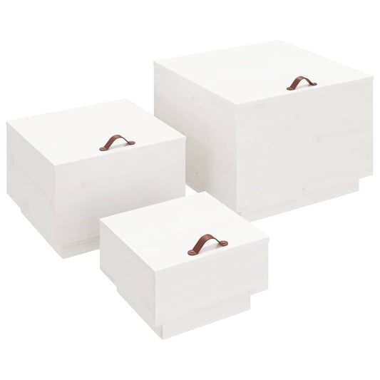Storage Boxes with Lids 3 pcs White Solid Wood Pine Storage Boxes with Lids 3 pcs White Solid Wood Pine