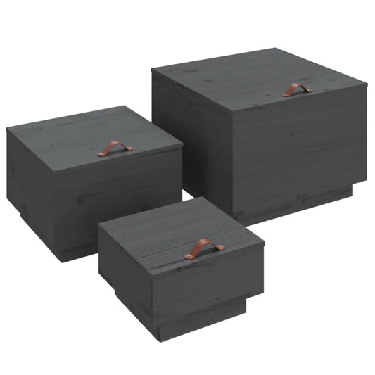 Storage Boxes with Lids 3 pcs Grey Solid Wood Pine Storage Boxes with Lids 3 pcs Grey Solid Wood Pine