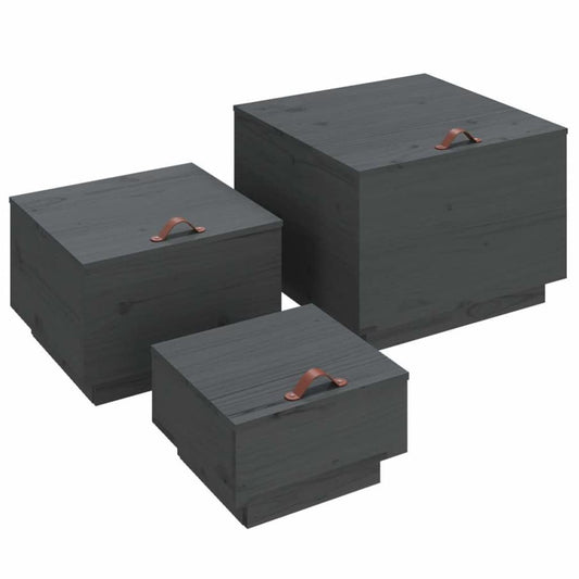 Storage Boxes with Lids 3 pcs Grey Solid Wood Pine Storage Boxes with Lids 3 pcs Grey Solid Wood Pine