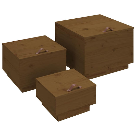 Storage Boxes with Lids 3 pcs Honey Brown Solid Wood Pine Storage Boxes with Lids 3 pcs Honey Brown Solid Wood Pine