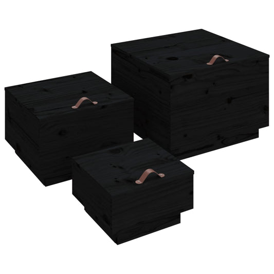 Storage Boxes with Lids 3 pcs Black Solid Wood Pine Storage Boxes with Lids 3 pcs Black Solid Wood Pine