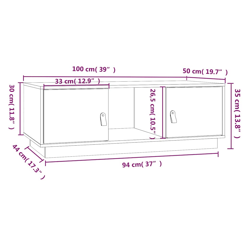 Coffee Table White 100x50x35 cm Solid Wood Pine