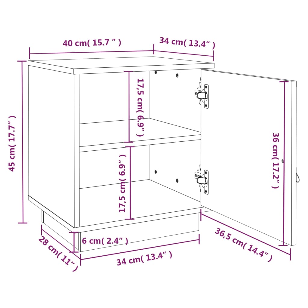 Bedside Cabinet White 40x34x45 cm Solid Wood Pine