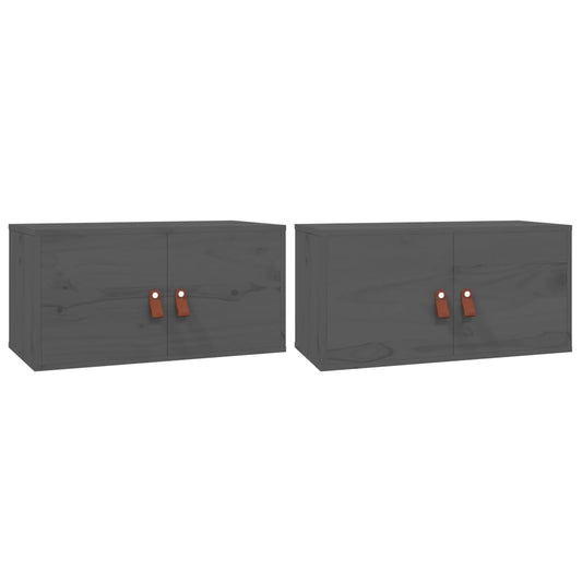 Wall Cabinets 2 pcs Grey 60x30x30 cm Solid Wood Pine Wall Cabinets 2 pcs Grey 60x30x30 cm Solid Wood Pine
