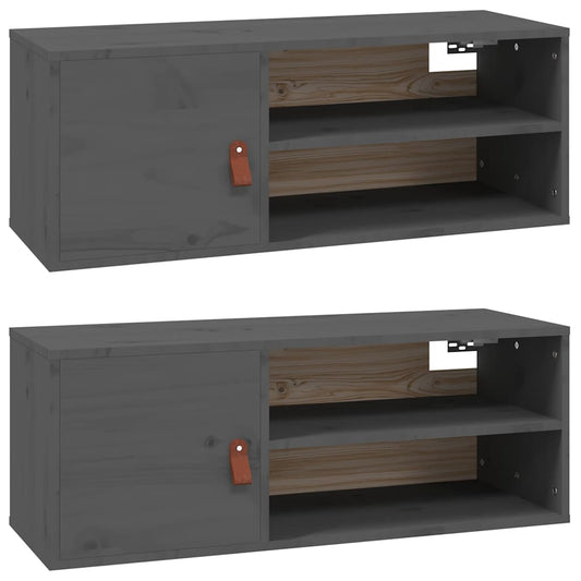 Wall Cabinets 2 pcs Grey 80x30x30 cm Solid Wood Pine Wall Cabinets 2 pcs Grey 80x30x30 cm Solid Wood Pine