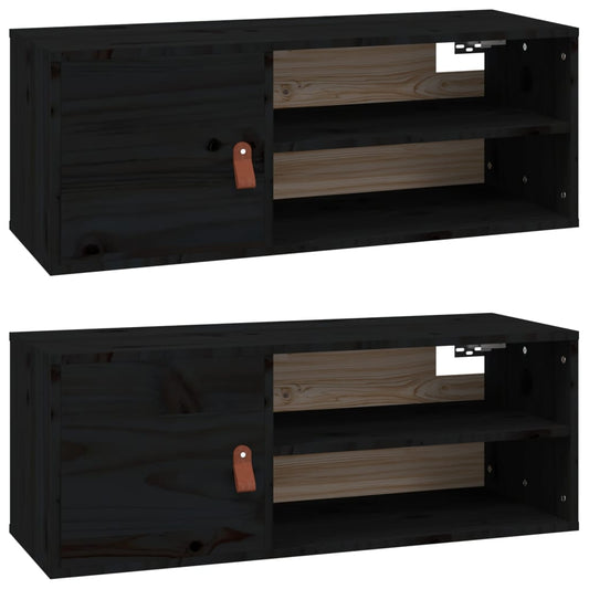 Wall Cabinets 2 pcs Black 80x30x30 cm Solid Wood Pine Wall Cabinets 2 pcs Black 80x30x30 cm Solid Wood Pine