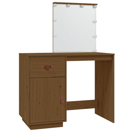 Dressing Table with LED Honey Brown 95x50x133.5 cm Solid Wood Pine Dressing Table with LED Honey Brown 95x50x133.5 cm Solid Wood Pine