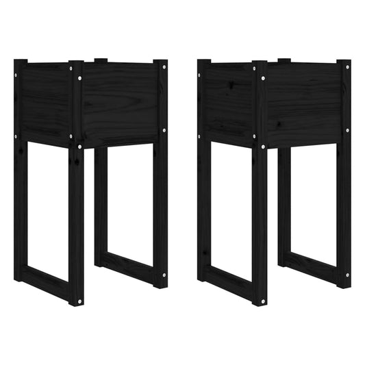 Planters 2 pcs Black 40x40x81 cm Solid Wood Pine Planters 2 pcs Black 40x40x81 cm Solid Wood Pine