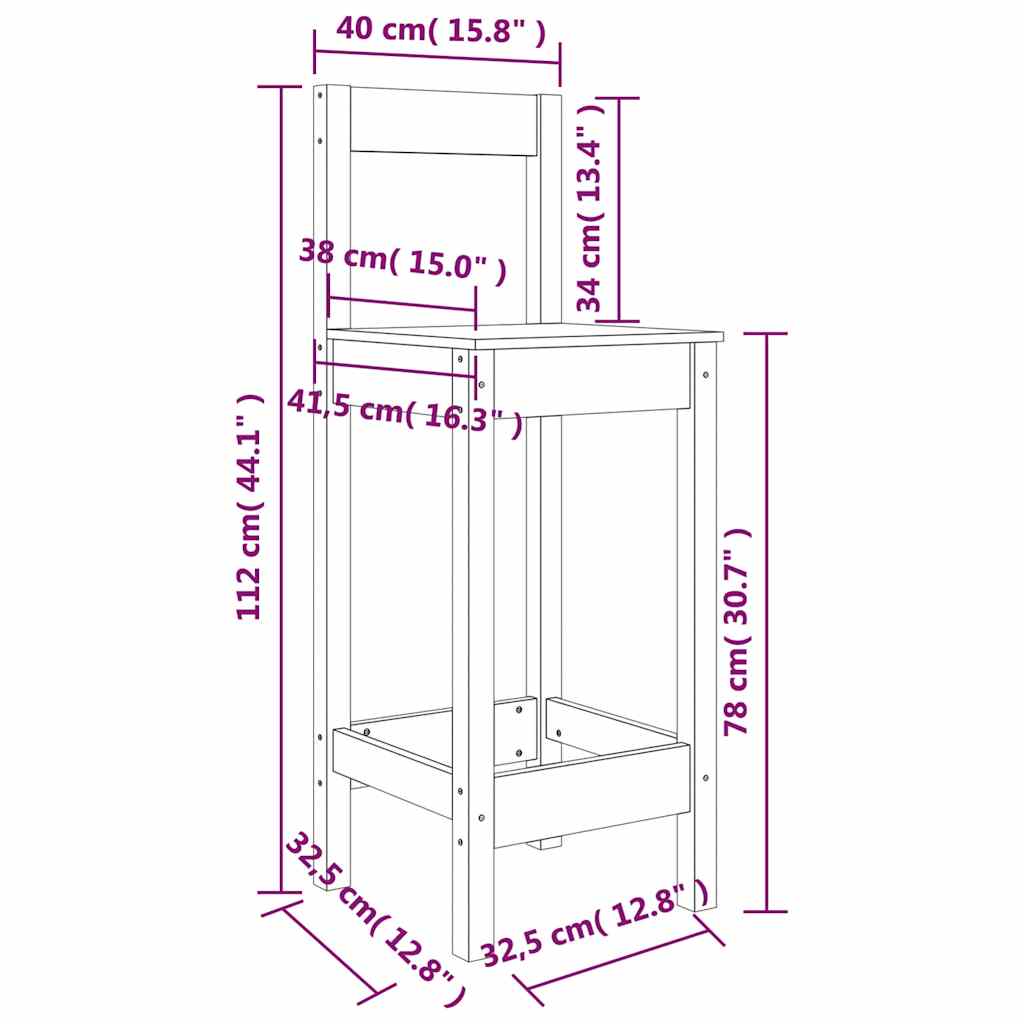 Bar Chairs 2 pcs 40x41,5x112 cm Solid Wood Pine