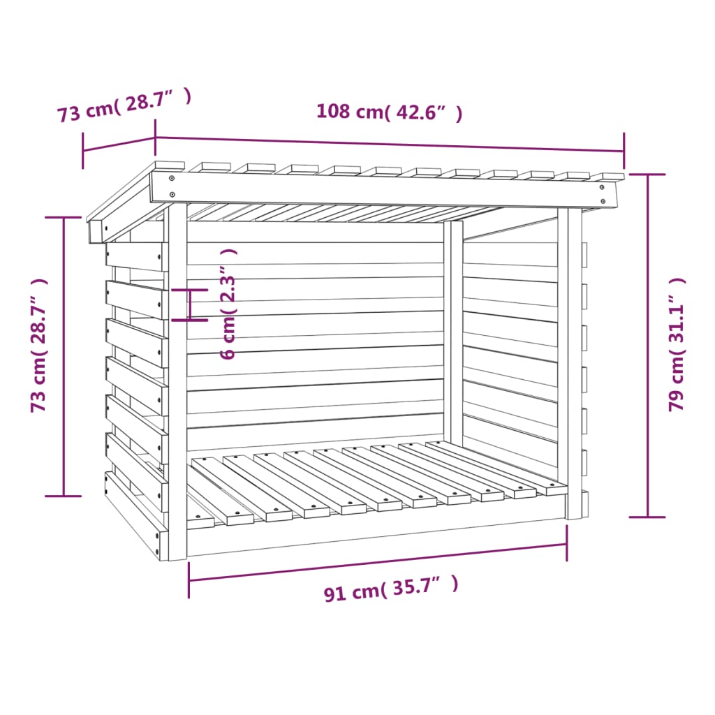 Firewood Rack Black 108x73x79 cm Solid Wood Pine