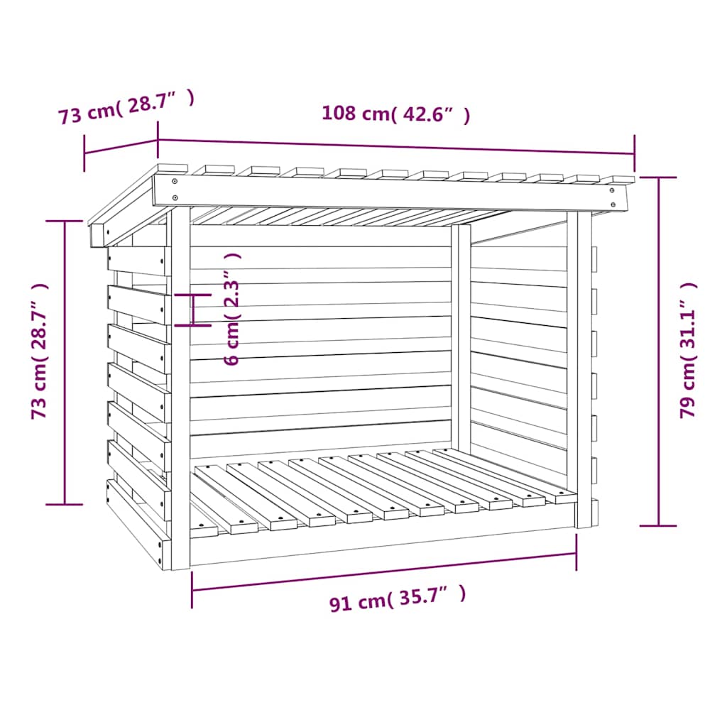 Firewood Rack Black 108x73x79 cm Solid Wood Pine