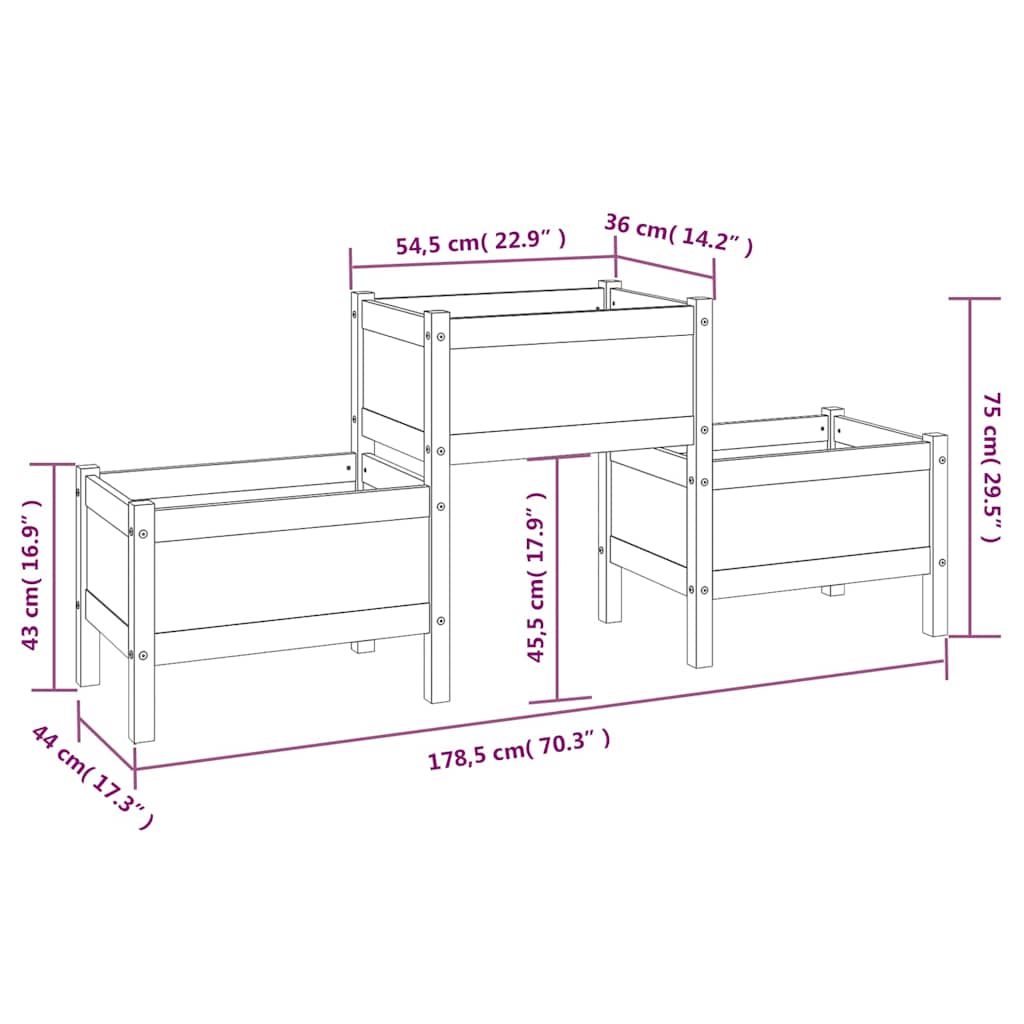 Planter Honey Brown 178,5x44x75 cm Solid Wood Pine