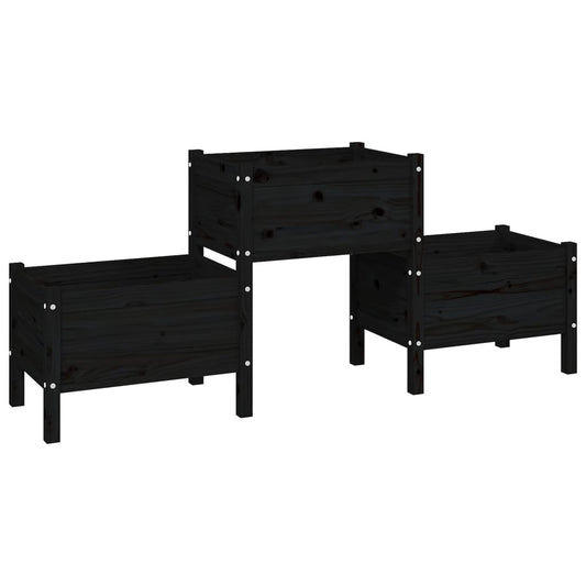 Planter Black 178.5x44x75 cm Solid Wood Pine Planter Black 178.5x44x75 cm Solid Wood Pine