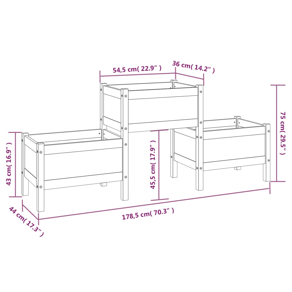 Planter Black 178,5x44x75 cm Solid Wood Pine