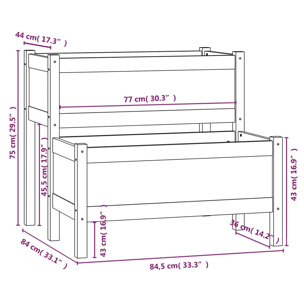 Planter Grey 84,5x84x75 cm Solid Wood Pine