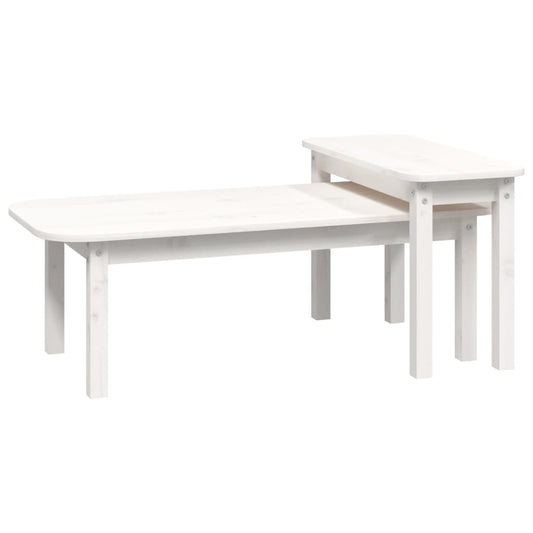 2 Piece Coffee Table Set White Solid Wood Pine 2 Piece Coffee Table Set White Solid Wood Pine