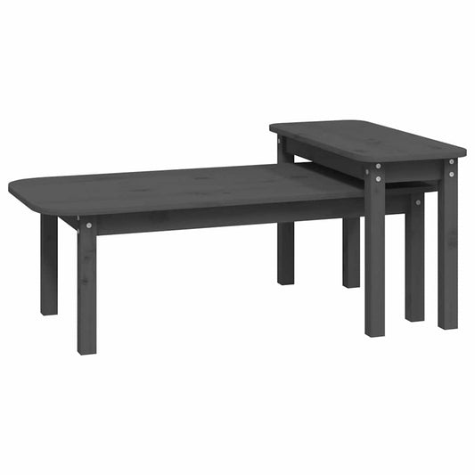 2 Piece Coffee Table Set Grey Solid Wood Pine 2 Piece Coffee Table Set Grey Solid Wood Pine