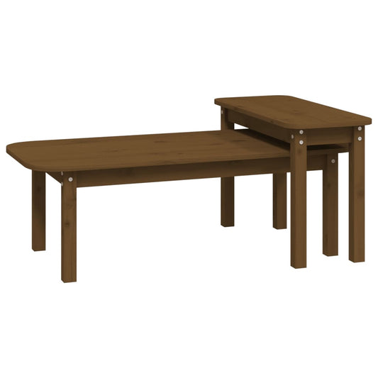 2 Piece Coffee Table Set Honey Brown Solid Wood Pine 2 Piece Coffee Table Set Honey Brown Solid Wood Pine