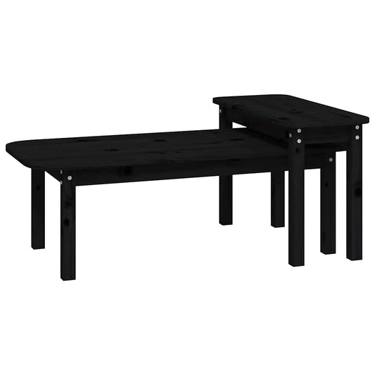 2 Piece Coffee Table Set Black Solid Wood Pine 2 Piece Coffee Table Set Black Solid Wood Pine