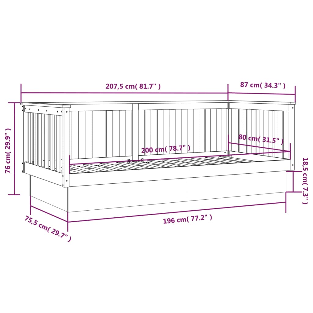 Day Bed without Mattress Grey 80x200 cm Solid Wood Pine